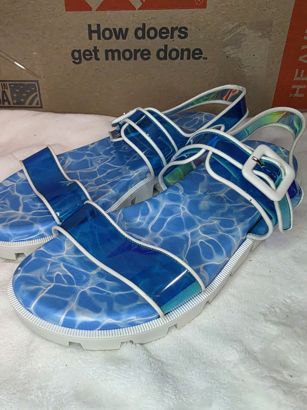 Christian Louboutin Duniss Cool Flat Pool Print Sandals 37.5